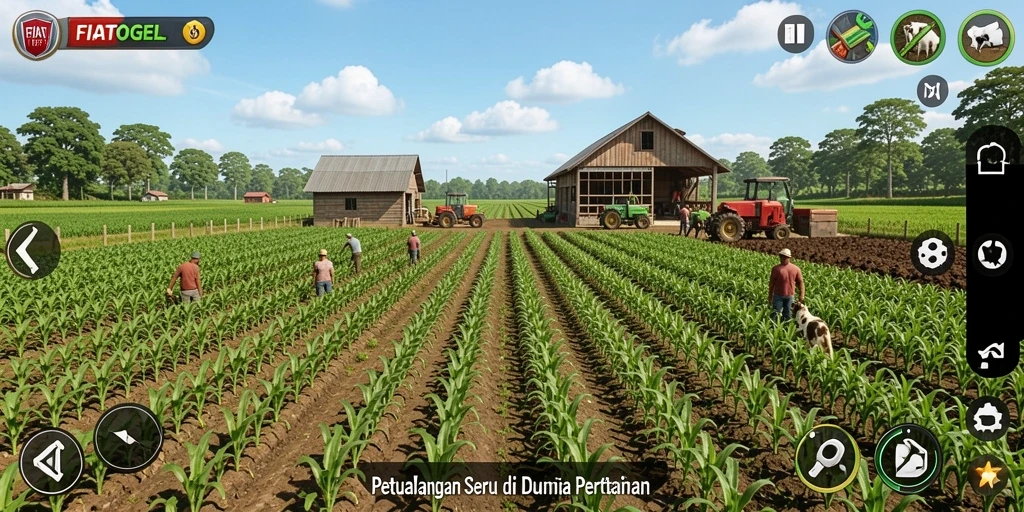Screenshot gameplay FIATOGEL menampilkan aktivitas bertani yang seru.