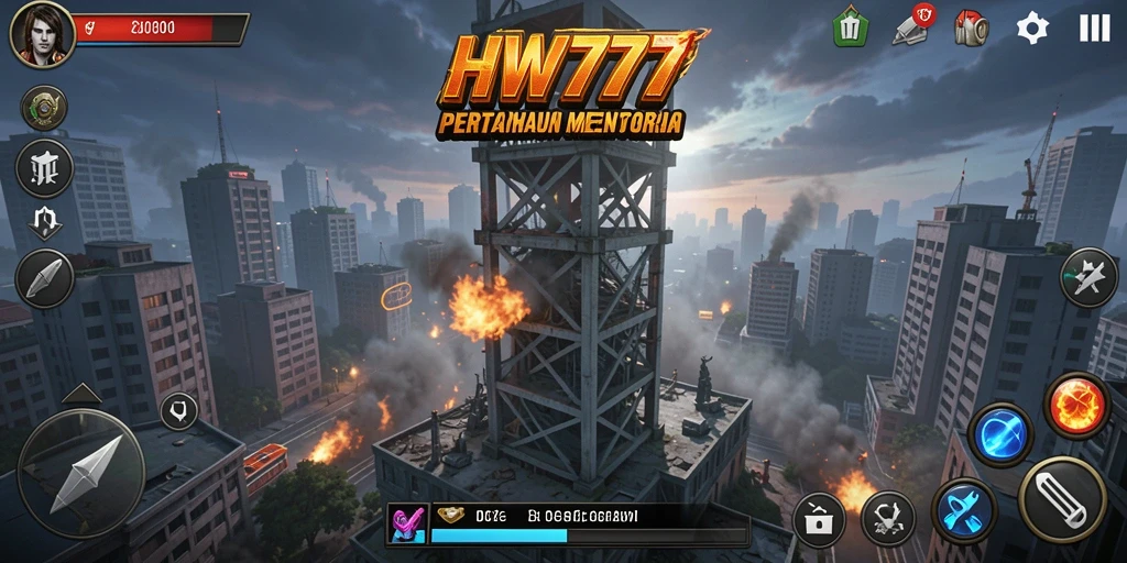 Screenshot gameplay menara bertahan dari serangan musuh.