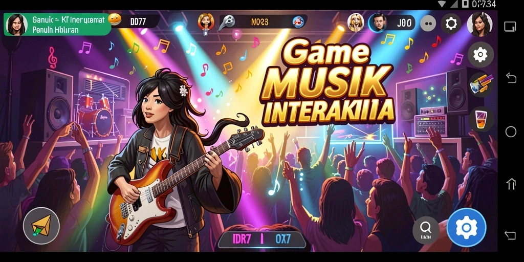 Screenshot gameplay IDR77 menampilkan interaksi dengan alat musik yang menarik.
