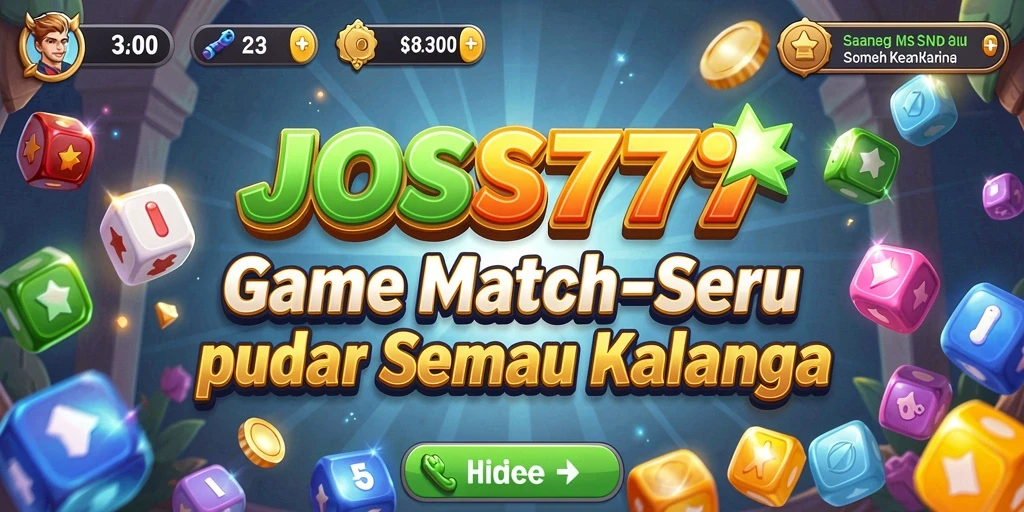 Menampilkan gameplay seru dari JOSS777, game Match-3 penuh warna.