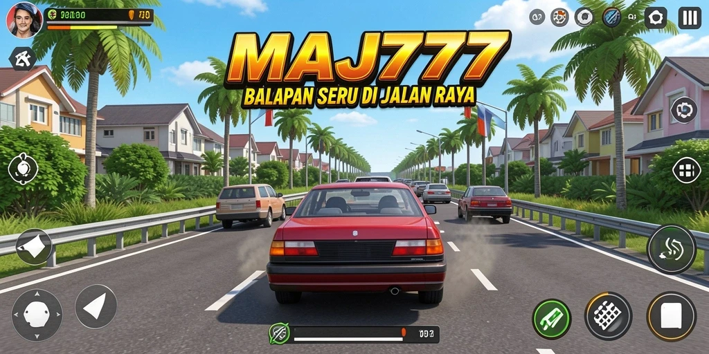 Screenshot MAJ777 menampilkan aksi balapan mendebarkan di lintasan.