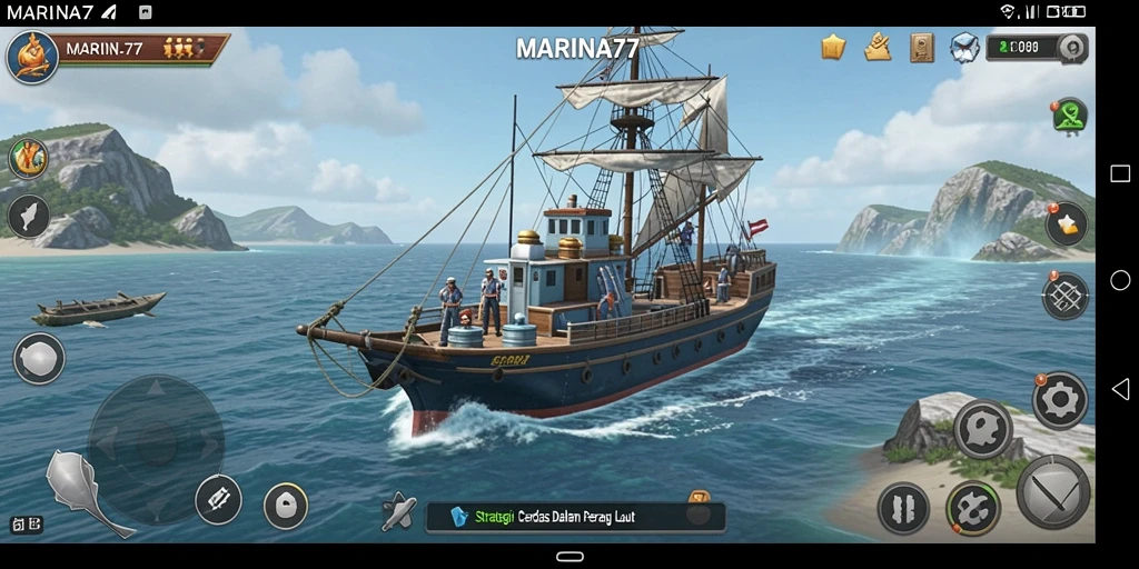 Tampilan gameplay menarik dalam MARINA77 saat berperang di lautan.