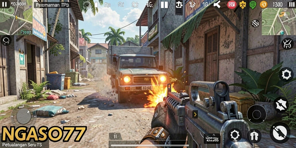 Screenshot gameplay seru di NGASO77, menampilkan aksi pertempuran.
