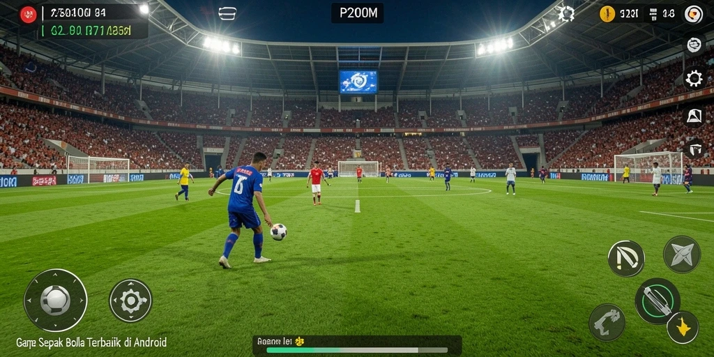 Screenshot gameplay P200M dengan aksi sepak bola seru.
