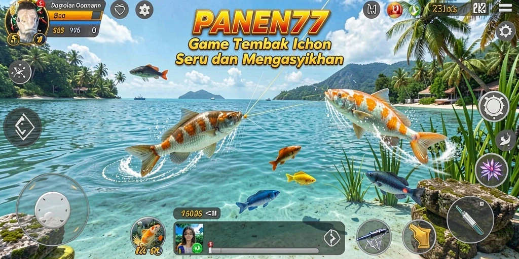 Screenshot gameplay <strong>PANEN77</strong> menampilkan aksi seru menembak ikan.