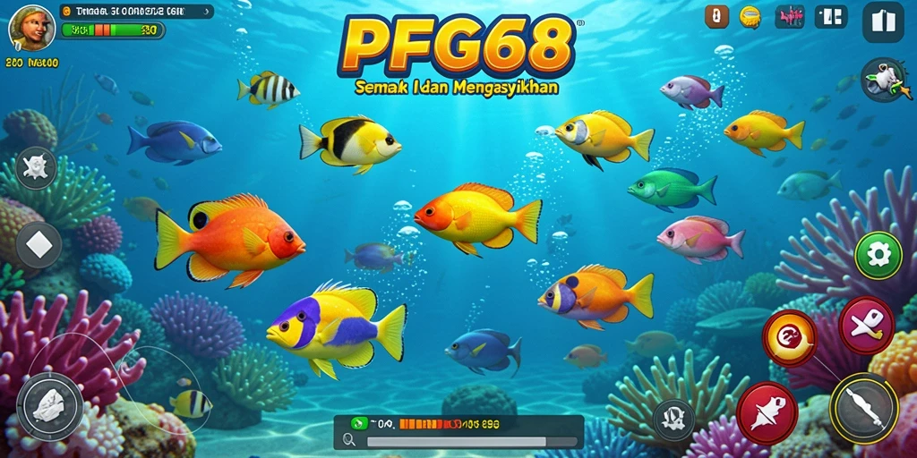 Screenshot PGG68 menampilkan aksi seru dalam berburu ikan.