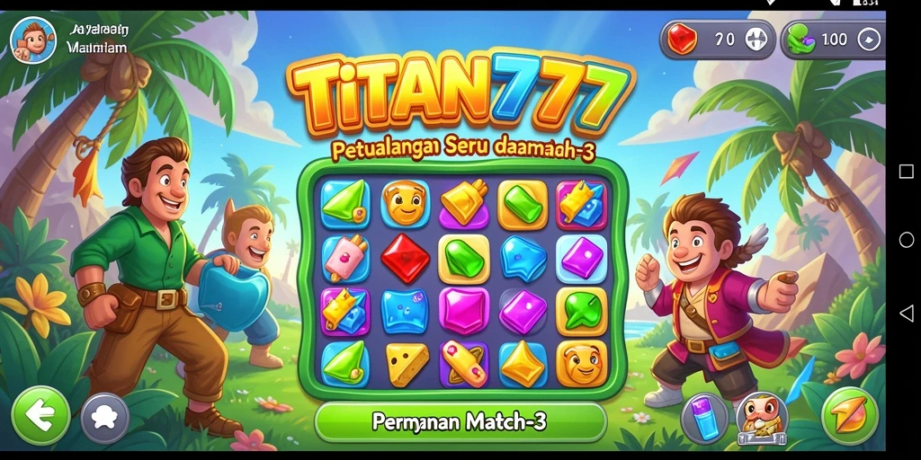 Gameplay seru mencocokkan tiga item di TITAN777.